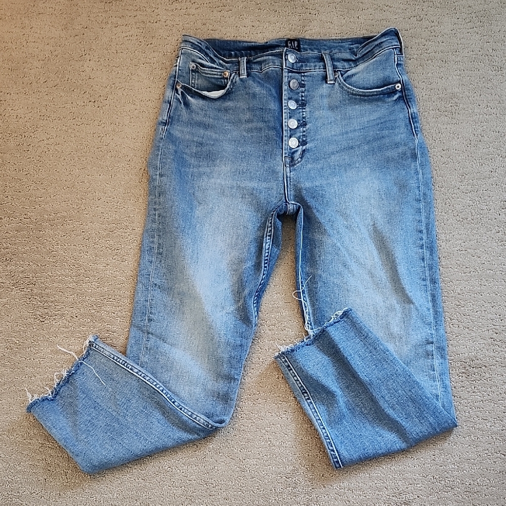 GAP Light Blue Button-Fly Straight Jeans with Raw Hem